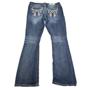 Miss Me Women's Easy Boot Flare Jeans 32(34x32) Western Native Feather Pockets